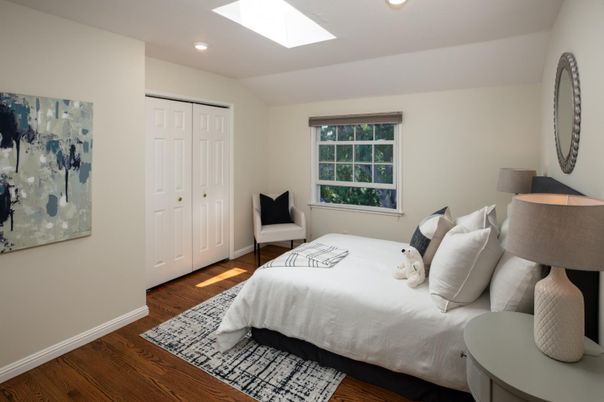 Bedroom, Interior, Recessed Lighting, Wood Texture Flooring