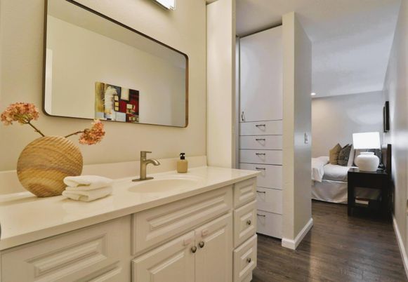 Bathroom, Bedroom, Interior, Recessed Lighting, Wood Texture Flooring