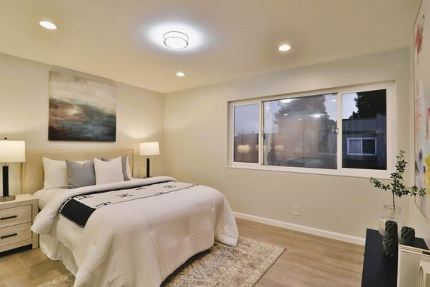 Bedroom, Interior, Recessed Lighting, Wood Texture Flooring