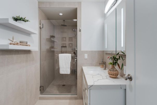 Bathroom, Glass Shower, Interior, Recessed Lighting
