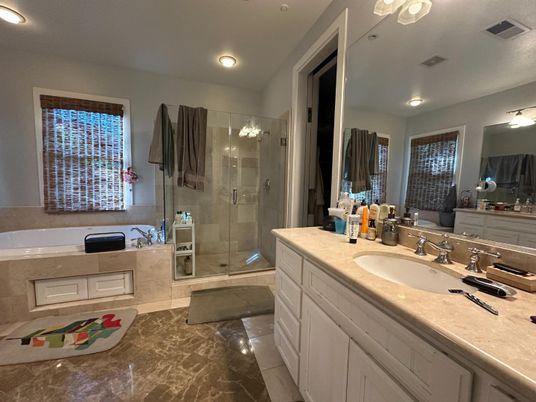 Bathroom, Dual Sink Vanities, Glass Shower, Interior, Recessed Lighting