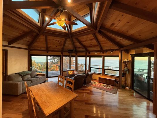 Interior, Living room, Water, Wooden Beams, Wooden Ceilings, Wood Texture Flooring, Wooden Walls