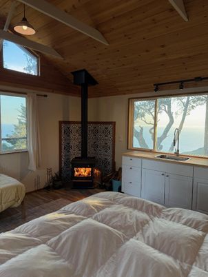 Bedroom, Fireplace, Interior, Water, Wooden Ceilings