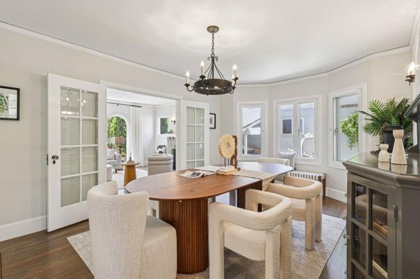 Chandelier, Dining room, Interior, Wood Texture Flooring