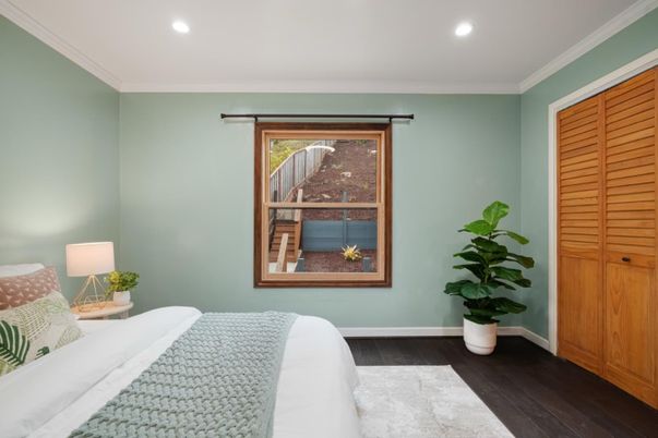 Bedroom, Interior, Recessed Lighting, Wood Texture Flooring