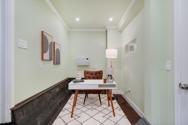 Home Office, Interior, Recessed Lighting, Wood Texture Flooring