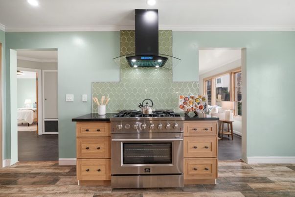 Bedroom, Interior, Kitchen, Recessed Lighting, Stainless Steel Appliances, Wood Texture Flooring