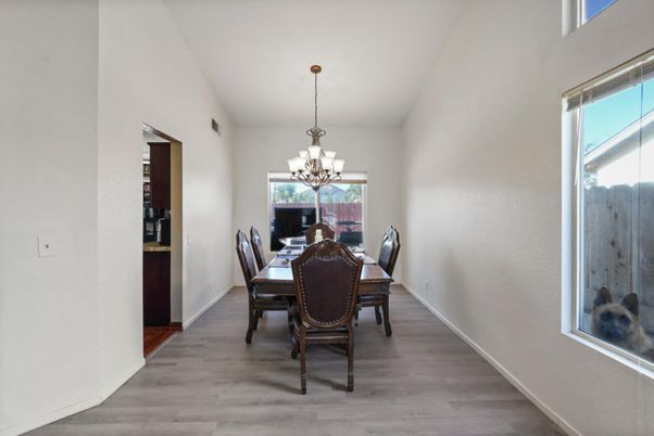Chandelier, Dining room, Interior, Wood Texture Flooring