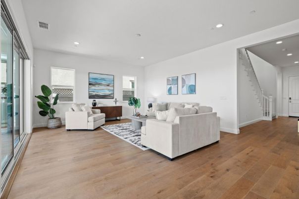 Interior, Living room, Recessed Lighting, Wood Texture Flooring
