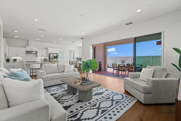 Dining room, Interior, Kitchen, Living room, Recessed Lighting, Stainless Steel Appliances, Wood Texture Flooring