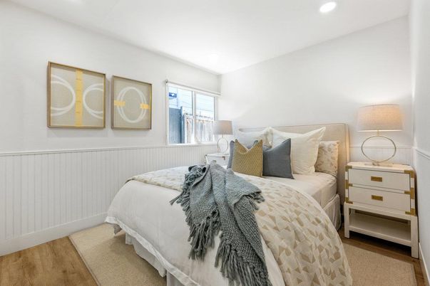 Bedroom, Interior, Recessed Lighting, Wood Texture Flooring