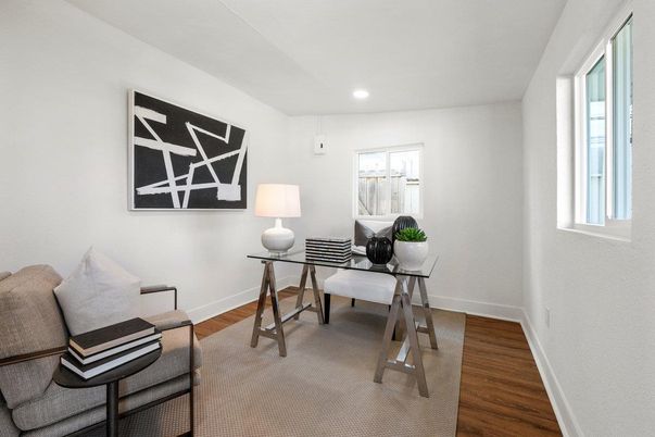 Home Office, Interior, Recessed Lighting, Wood Texture Flooring