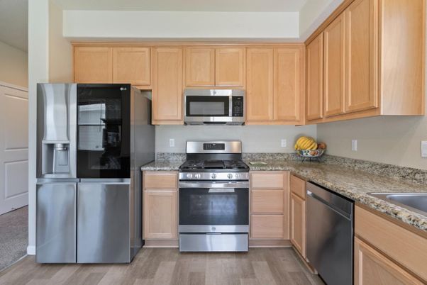 Interior, Kitchen, Stainless Steel Appliances, Wood Texture Flooring