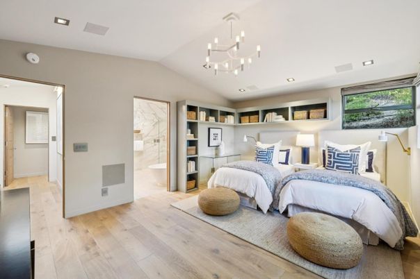 Bedroom, Interior, Recessed Lighting, Wood Texture Flooring