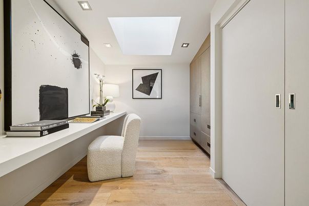 Home Office, Interior, Recessed Lighting, Wood Texture Flooring