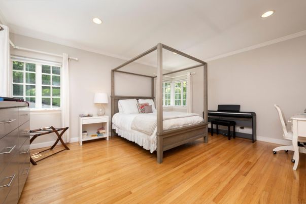 Bedroom, Home Office, Interior, Recessed Lighting, Wood Texture Flooring