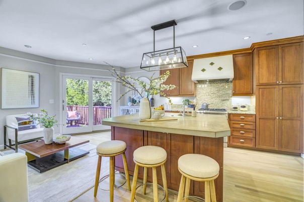 Interior, Kitchen, Pendant Lights, Recessed Lighting, Wood Texture Flooring