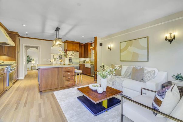 Interior, Kitchen, Living room, Pendant Lights, Recessed Lighting, Wood Texture Flooring