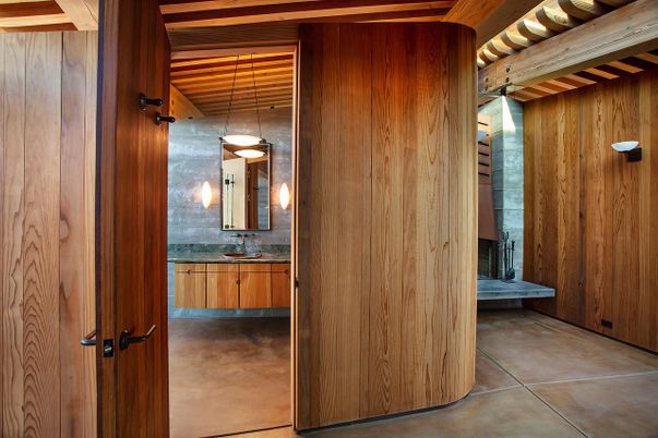 Bathroom, Interior, Pendant Lights, Wooden Walls