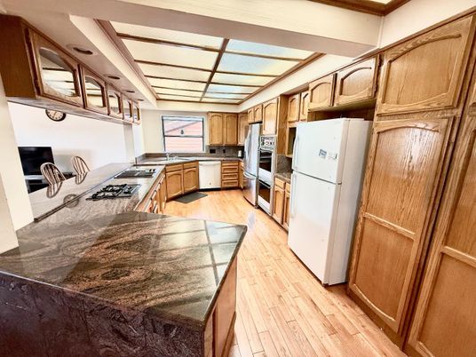 Interior, Kitchen, Stainless Steel Appliances, Wood Texture Flooring