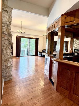 Chandelier, Interior, Stone Walls, Wood Texture Flooring