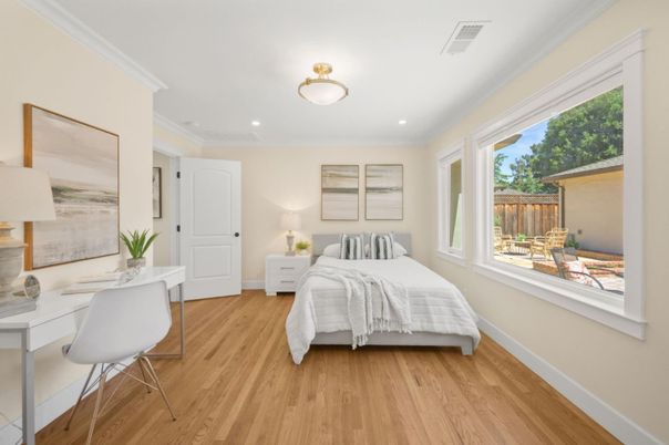 Bedroom, Home Office, Interior, Recessed Lighting, Wood Texture Flooring