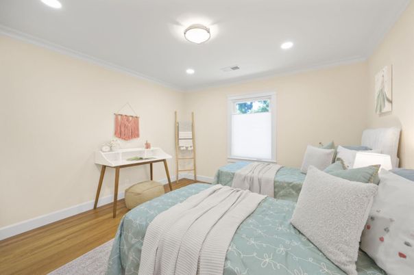 Bedroom, Interior, Recessed Lighting, Wood Texture Flooring