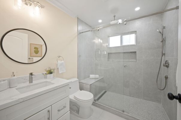 Bathroom, Glass Shower, Interior, Recessed Lighting