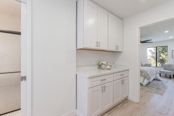 Bedroom, Interior, Recessed Lighting, Wood Texture Flooring