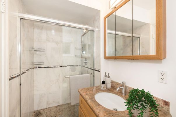 Bathroom, Glass Shower, Interior, Marble Walls