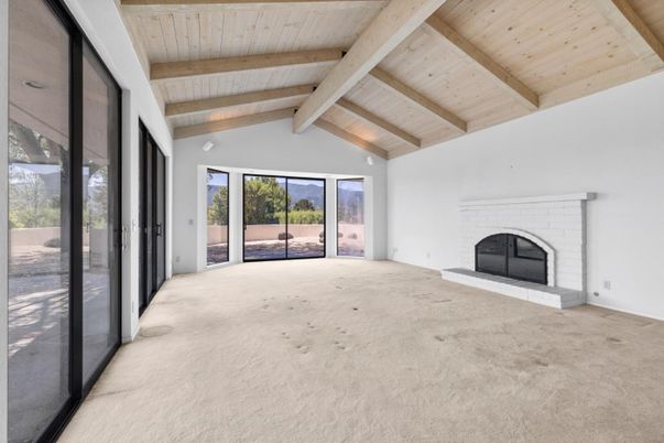 Empty room, Fireplace, Interior, Wooden Beams, Wooden Ceilings