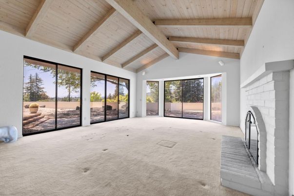 Empty room, Fireplace, Interior, Wooden Beams, Wooden Ceilings