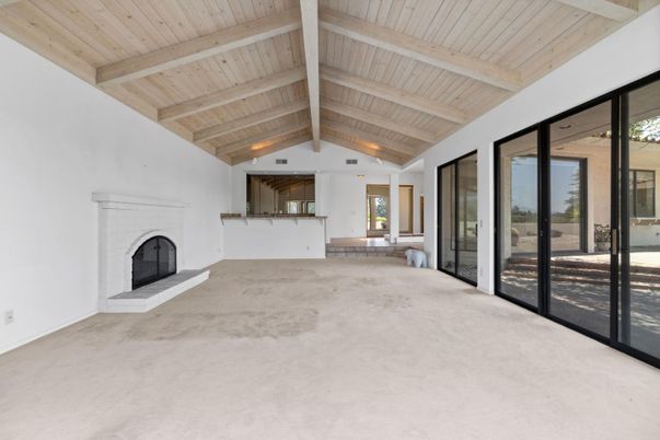 Empty room, Fireplace, Interior, Wooden Beams, Wooden Ceilings