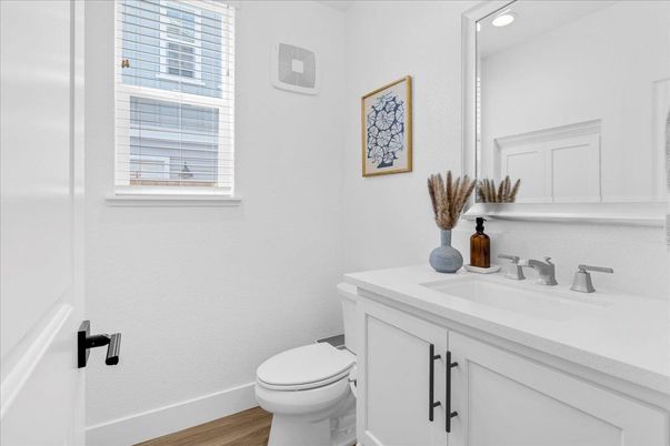 Bathroom, Interior, Recessed Lighting, Wood Texture Flooring