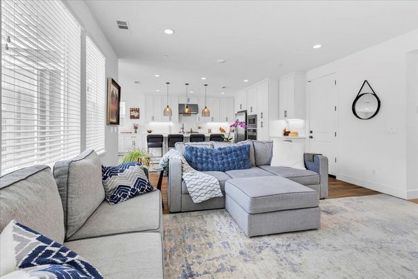 Interior, Kitchen, Living room, Pendant Lights, Recessed Lighting, Wood Texture Flooring