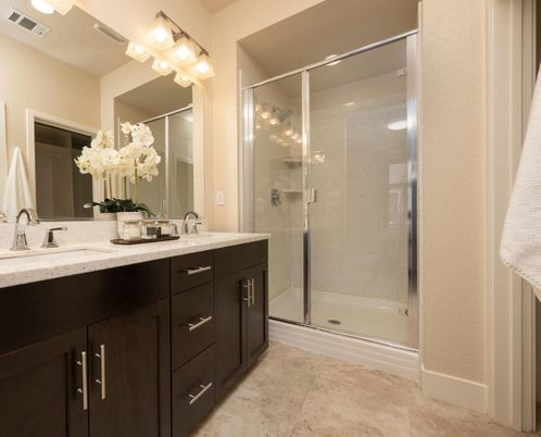 Bathroom, Dual Sink Vanities, Glass Shower, Interior