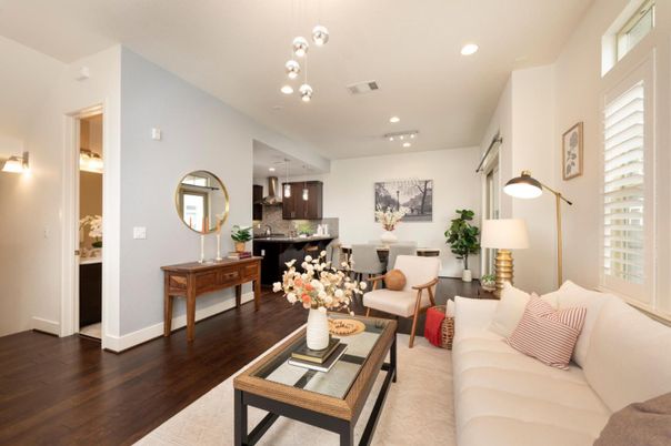 Dining room, Interior, Kitchen, Living room, Pendant Lights, Recessed Lighting, Wood Texture Flooring