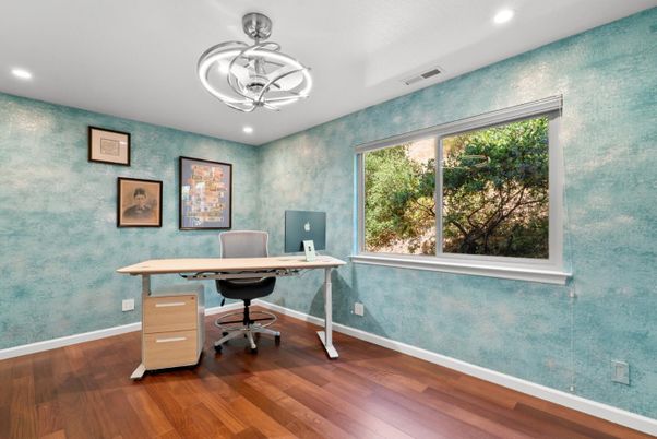 Home Office, Interior, Recessed Lighting, Wood Texture Flooring