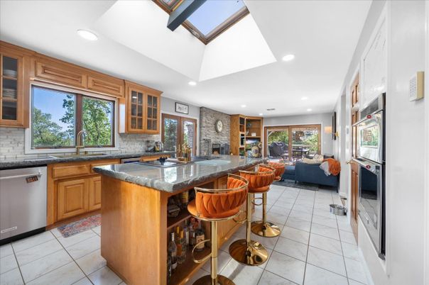 Interior, Kitchen, Living room, Recessed Lighting, Stone Walls