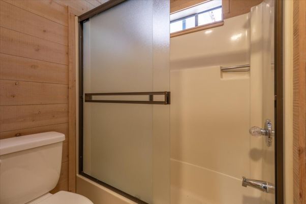 Bathroom, Glass Shower, Interior, Wooden Walls