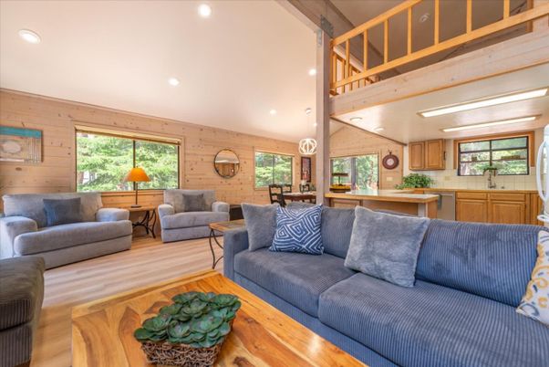 Interior, Kitchen, Living room, Pendant Lights, Recessed Lighting, Wooden Beams, Wood Texture Flooring, Wooden Walls