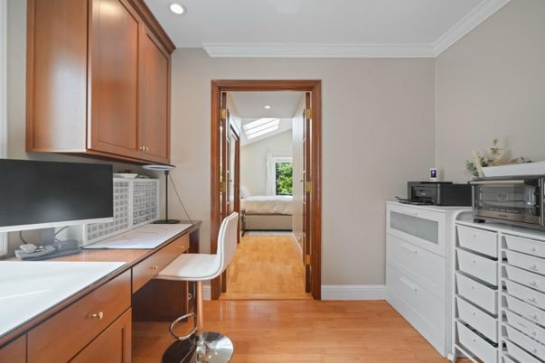 Home Office, Interior, Recessed Lighting, Wood Texture Flooring