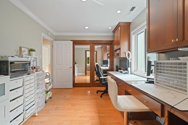 Home Office, Interior, Kitchen, Recessed Lighting, Wood Texture Flooring