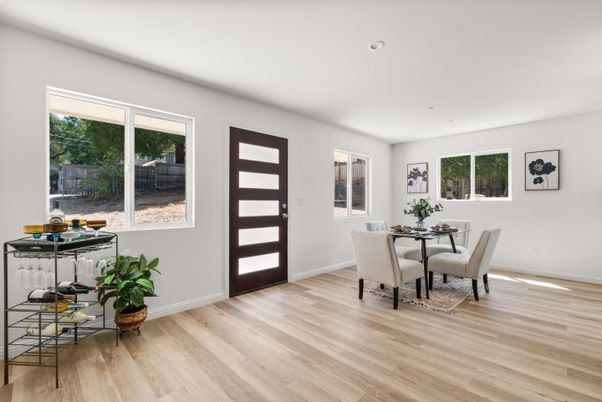 Dining room, Interior, Recessed Lighting, Wood Texture Flooring