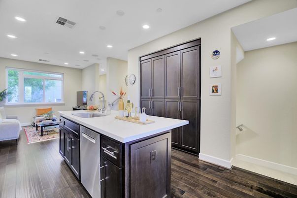 Interior, Kitchen, Living room, Recessed Lighting, Wood Texture Flooring