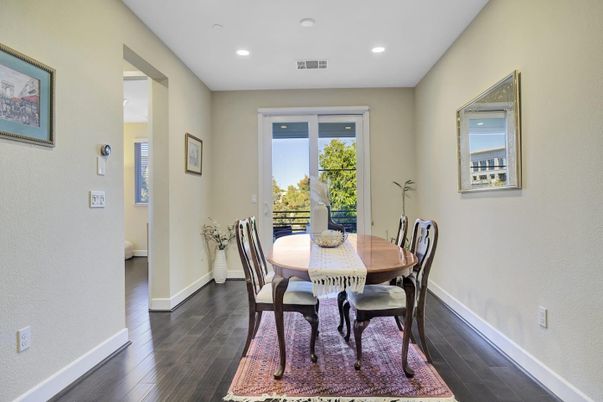 Dining room, Interior, Recessed Lighting, Wood Texture Flooring