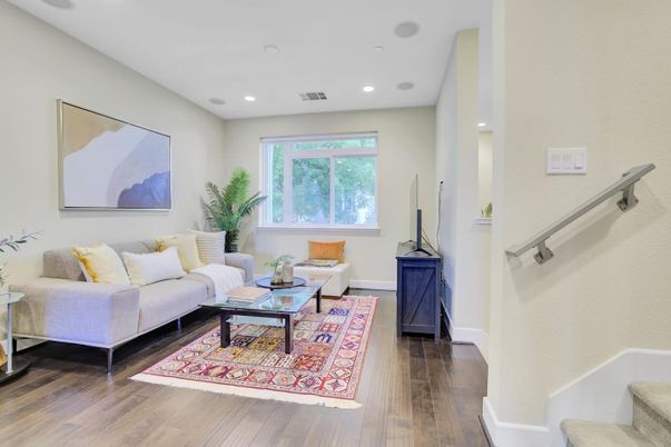 Interior, Living room, Recessed Lighting, Wood Texture Flooring