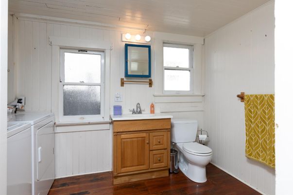 Bathroom, Interior, Washer, Wood Texture Flooring