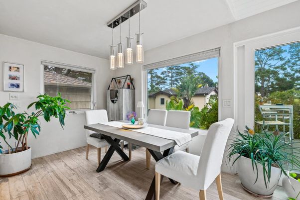 Dining room, Interior, Pendant Lights, Wood Texture Flooring