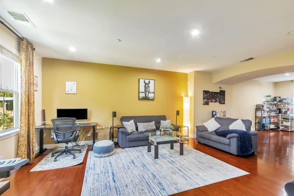 Home Office, Interior, Living room, Recessed Lighting, Wood Texture Flooring